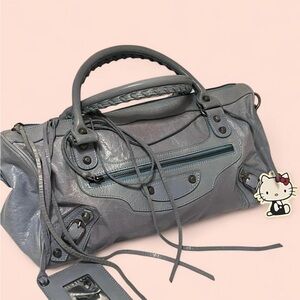 Blue Gray Leather Jolie Femme Handbag